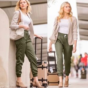 Baubax Travel Pants Olive Green Twill Joggers XS